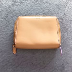 Lodis tan and lilac leather zip wallet